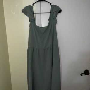 Green Ruffle Sleeve Dress